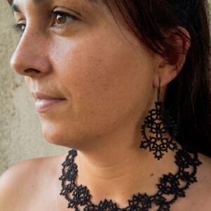 Noir Élégance™ | Couture Tatting Lace Necklace & Earrings | Custom Colors | Made to Order | Original 2022 Design