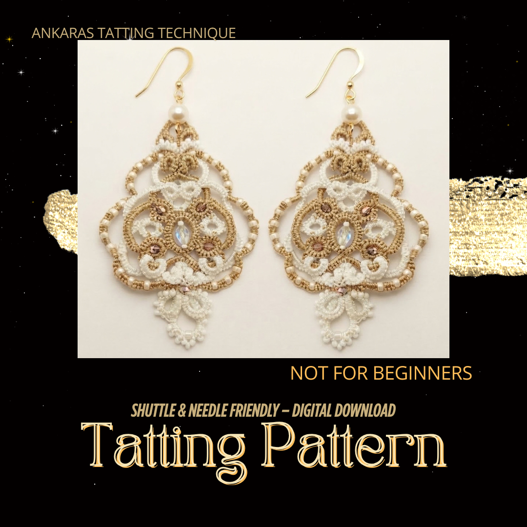 Ankars Tatting Earrings Pattern PDF | Floral Lace Earrings | Vintage Bridal Jewelry | Needle Tatting Pattern| Original 2026 Design - Image 5