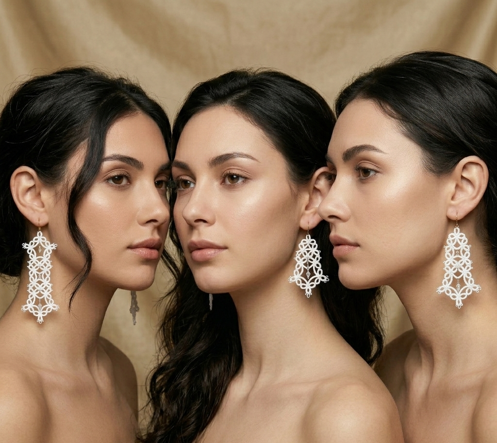3-in-1 Tatting Lace Earrings Collection | Advanced Shuttle & Needle Pattern | Mix & Match Bridal Designs | Original 2023 Design - Image 8
