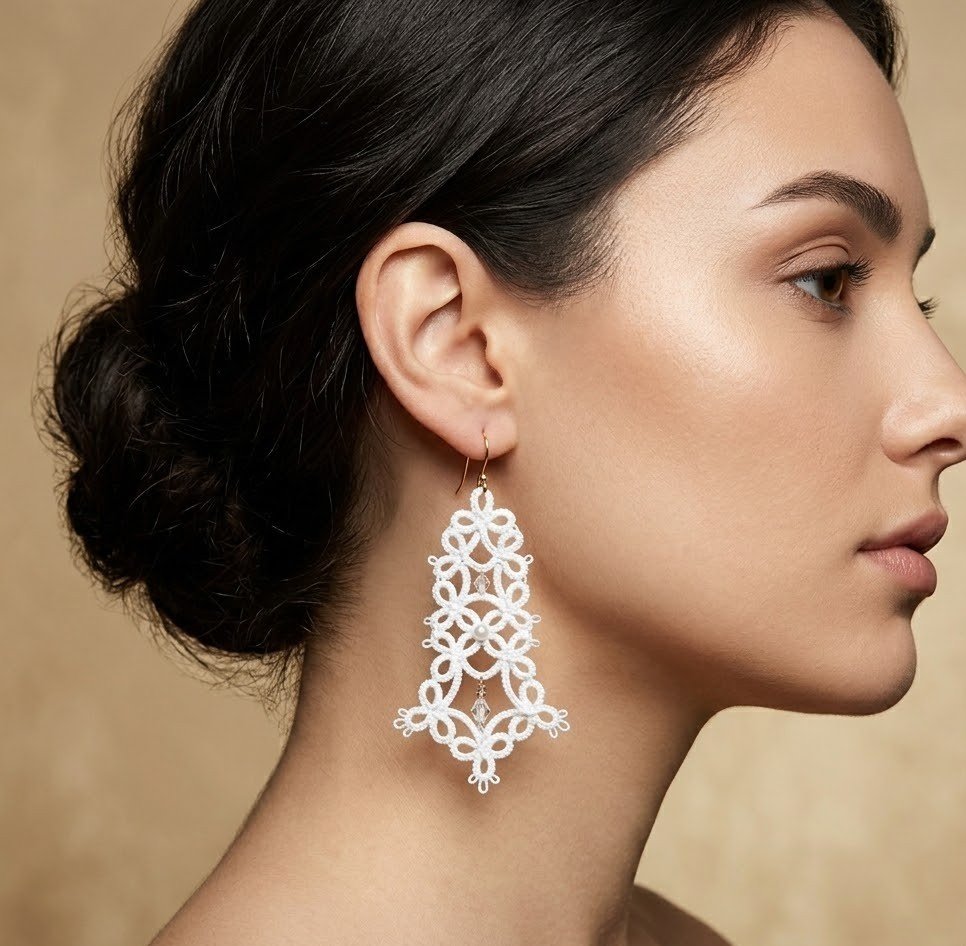 3-in-1 Tatting Lace Earrings Collection | Advanced Shuttle & Needle Pattern | Mix & Match Bridal Designs | Original 2023 Design - Image 4