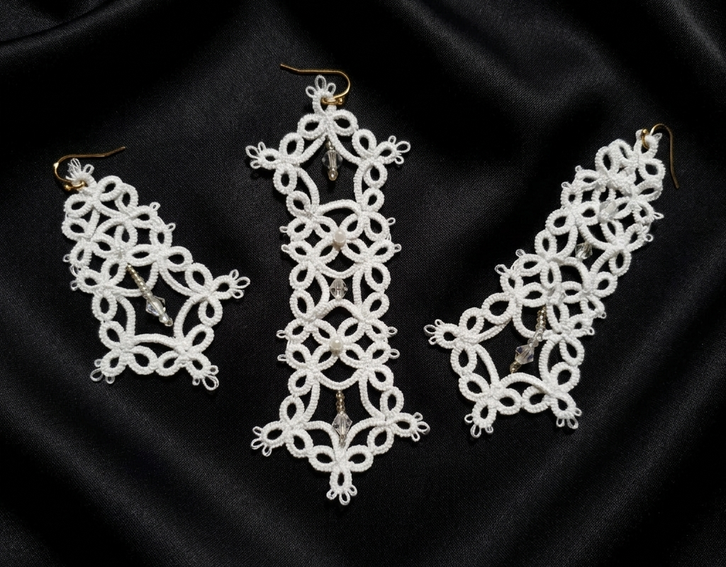 3-in-1 Tatting Lace Earrings Collection | Advanced Shuttle & Needle Pattern | Mix & Match Bridal Designs | Original 2023 Design - Image 9