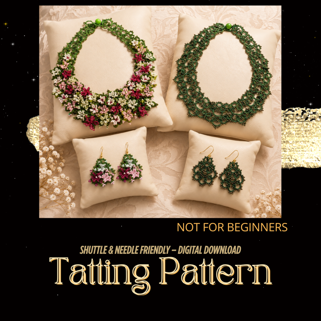 💎Garden of Timeless Lace™ Collection | Luxury Tatting Jewelry Pattern Bundle – 2 Necklaces, 2 Earrings, Choker & Bracelet PDF | Original 2023 Design