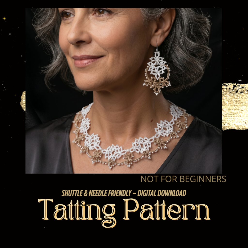 Tatting Lace Jewelry Set Pattern PDF | Necklace & Earrings | Luxury Lace Jewelry Tutorial | Advanced Shuttle & Needle Pattern | Original 2022 Design