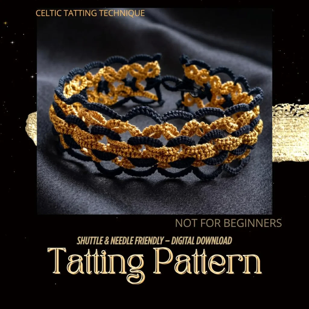 Celtic Beige Ivory Bracelet or Choker – Tatting Lace Pattern PDF | Celtic Knot Jewelry Tutorial | Interwoven Lace Design | Advanced
