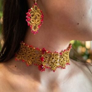 RUBY EMPRESS™ | Victorian Gothic Tatting Lace Choker & Earrings Set | Red & Gold Bridal Jewelry | Ready to Ship | Custom Colors | Original 2018 Design