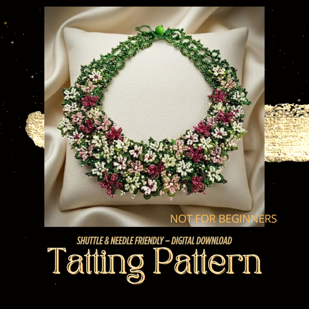 Floral Garden Tatting Lace Necklace Pattern | Shuttle & Needle Tatting | Advanced Digital PDF Pattern  | Original 2020 Design