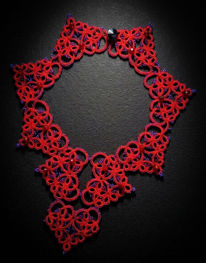 Crimson Romance™ Tatting Lace Necklace | Handmade Statement Lace Jewelry | Romantic Gothic Necklace | Original 2024 Design